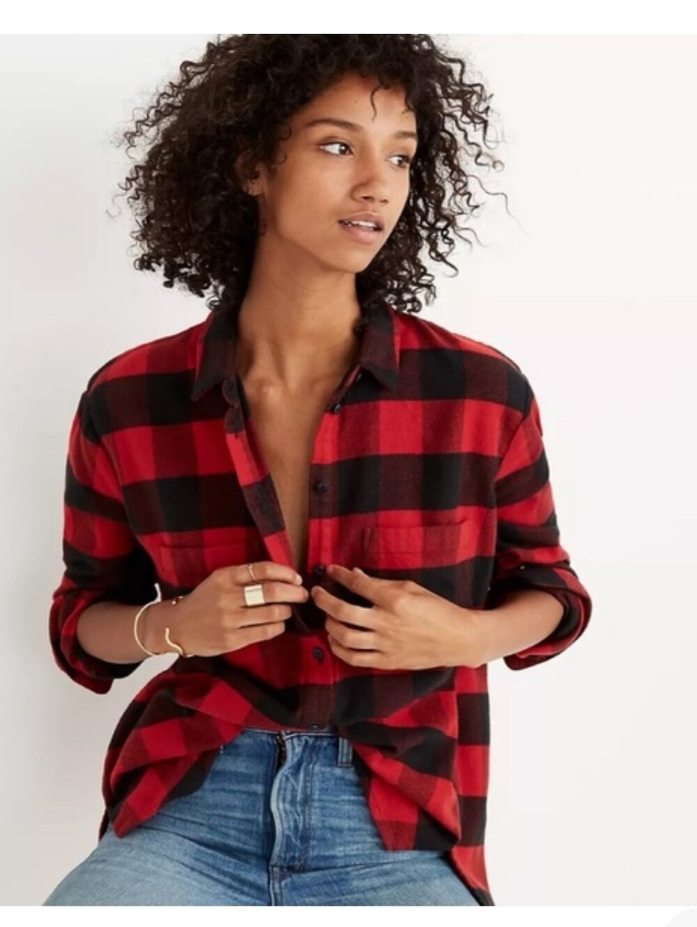 Madewell Ex-Boyfriend Buffalo Check Flannel Shirt Red Black Size S Outdoorsy
